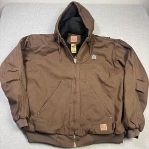 Berne Canvas Insulated Jacket Mens 2XL Brown Hooded Lined HJ3768B